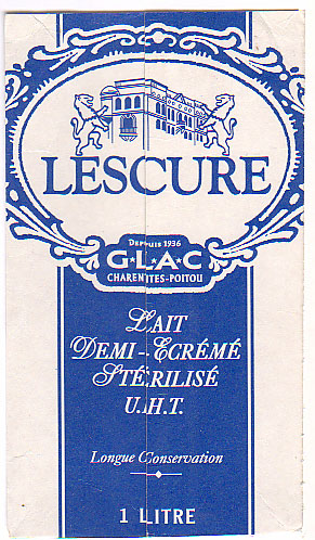 Frankreich: GLAC Charenites-Poitou - Lescure, Lait demi-ecreme sterilise UHT